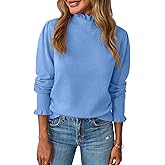 Saodimallsu Womens Ruffle Mock Neck Sweater Puff Long Sleeve Fall Soft Knit Casual Pullover Sweaters Top