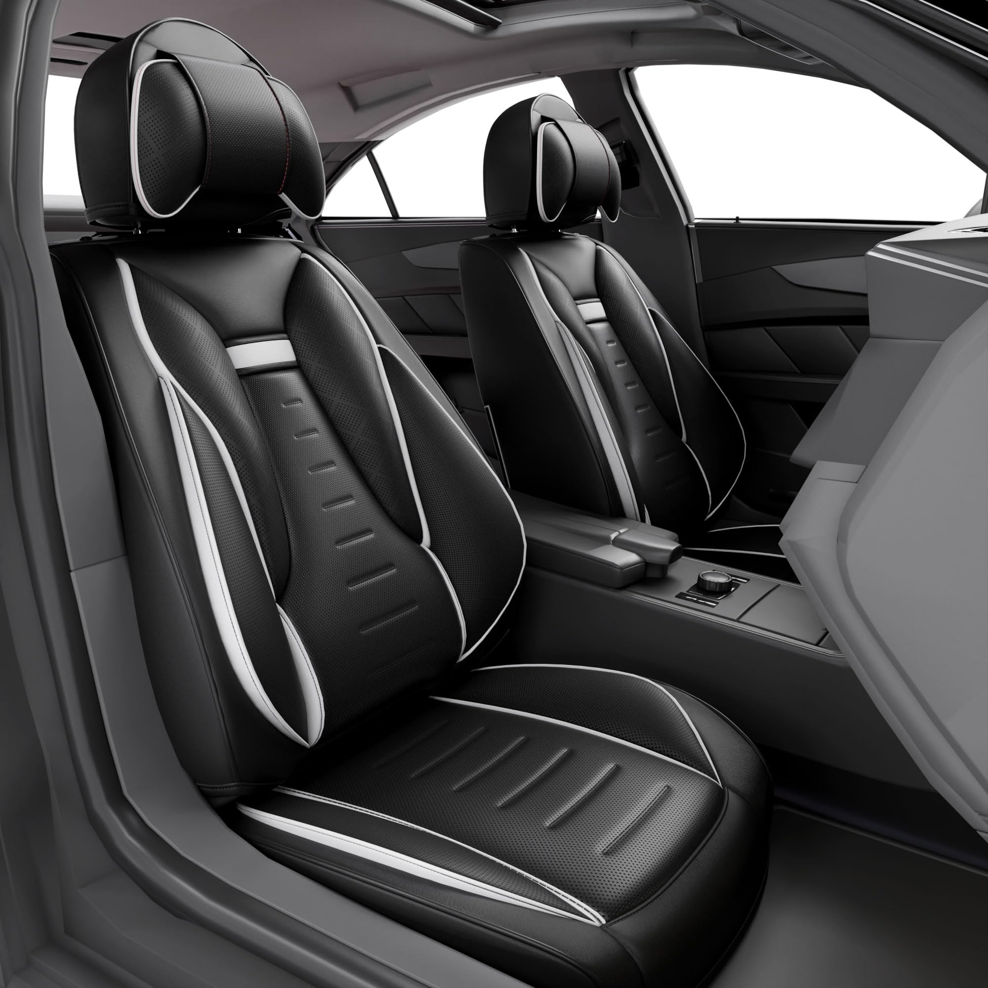 Photo 1 of ASLONG 5PCS Angel Wings Front and Back Car Seat Covers Auto Interior Accessories with Water Proof Nappa Leather for Cars SUV Pick-up Truck Universal Comfortable and Breathable (Full Set, Black&White)
