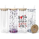 AGH 25OZ Snow Globe Glass Tumbler,4 Pack Sublimation Glass with Bamboo Lids and Straws, Double Wall Sublimation Beer Can Glasses Can Shaped Tumblers with Pre Drilled Hole for DIY