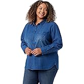 Gloria Vanderbilt Womens Larissa Single Chest Pocket Button Down Long Sleeve Shirt Plus