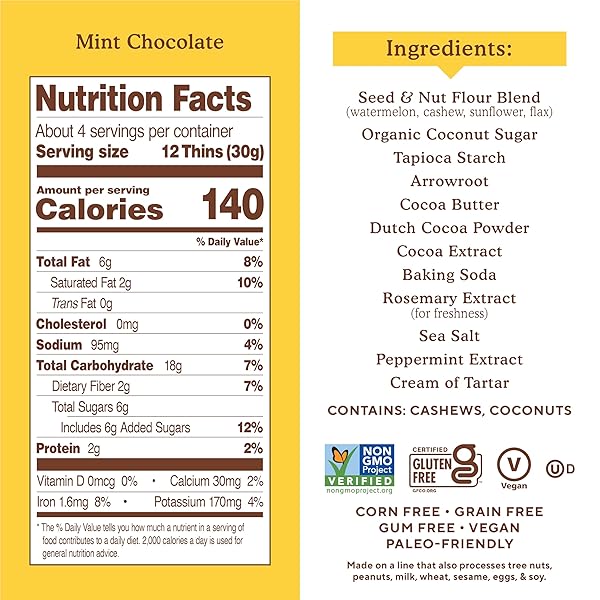 SIMPLE MILLS MINT CHOCOLATE SEED & NUT FLOUR SWEET THINS, PALEO FRIENDLY & DELICIOUS SWEET THIN COOKIES, GOOD FOR SNACKS, NUTRIENT DENSE, 4.25OZ, PACK OF 1