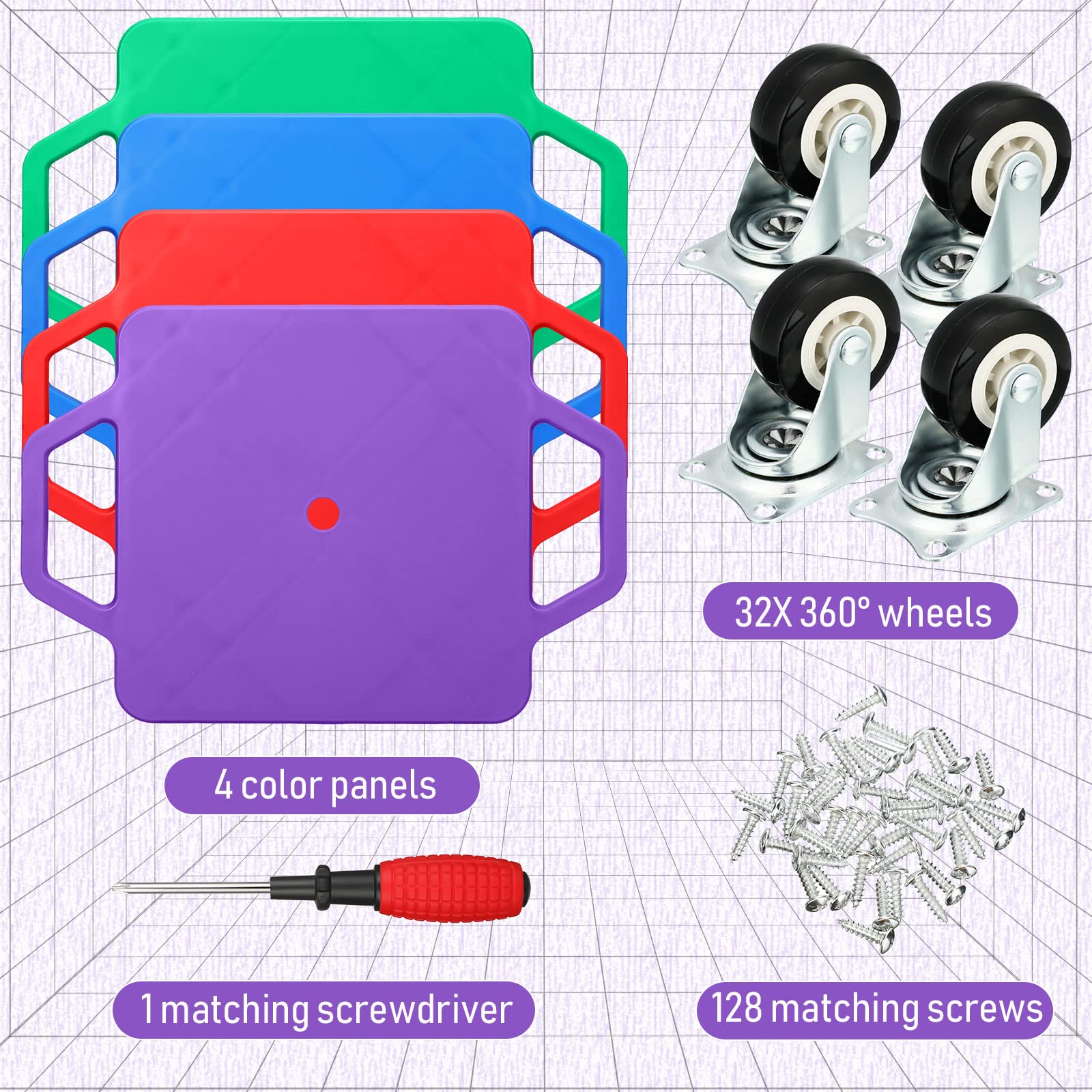 Jerify 8 Pieces Sports Scooter Board Sitting Scooter Board for Kids Plastic Floor with Non-Marring Plastic Casters, Physical Education for Home School Play Equipment