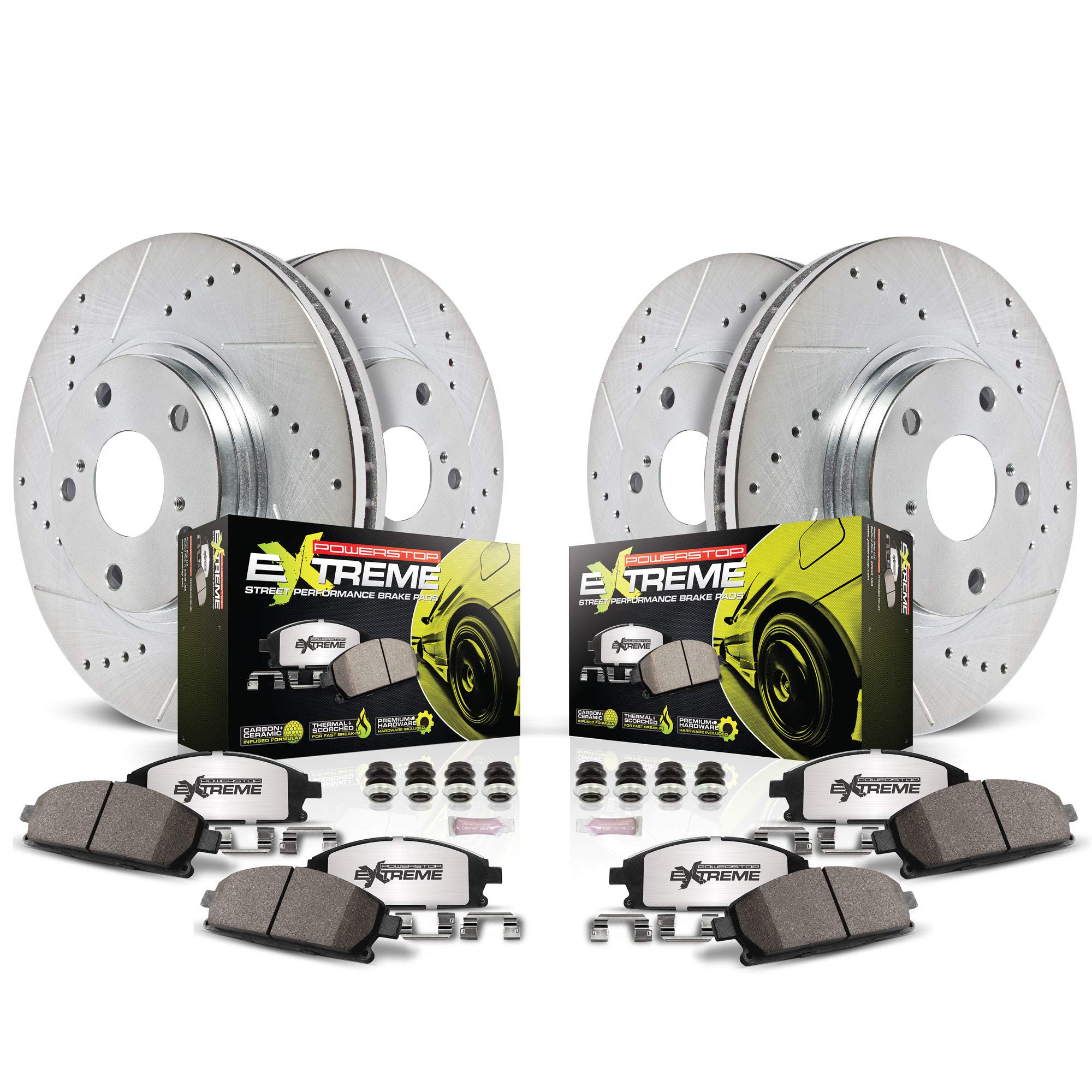Photo 1 of **ONLY ONE FRONT PASSENGER SIDE ROTOR/MISSING PARTS***Power Stop K8903-26 Front and Rear Z26 Carbon-Fiber Ceramic Brake Pads with Drilled and Slotted Rotors Brake Kit For Dodge Durango 2021, Jeep Grand Cherokee 2021 [Application Specific]