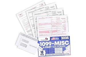 DUTYMARK DuryMark 1099 Misc Tax Forms 2025 with Envelopes, 10 Vendor Kit for 4 Part Tax Form, Compatible with QuickBooks and Accountings Software, Self Seal Envelopes, Made in USA