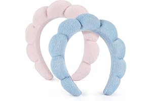 DiyJibb Spa Headbands for Women Ladies- Puffy Makeup Headband Combo Pack- Set of 2 Terry Towel Cloth Fabric Hair Bands for Washing Face (Pink & Blue)