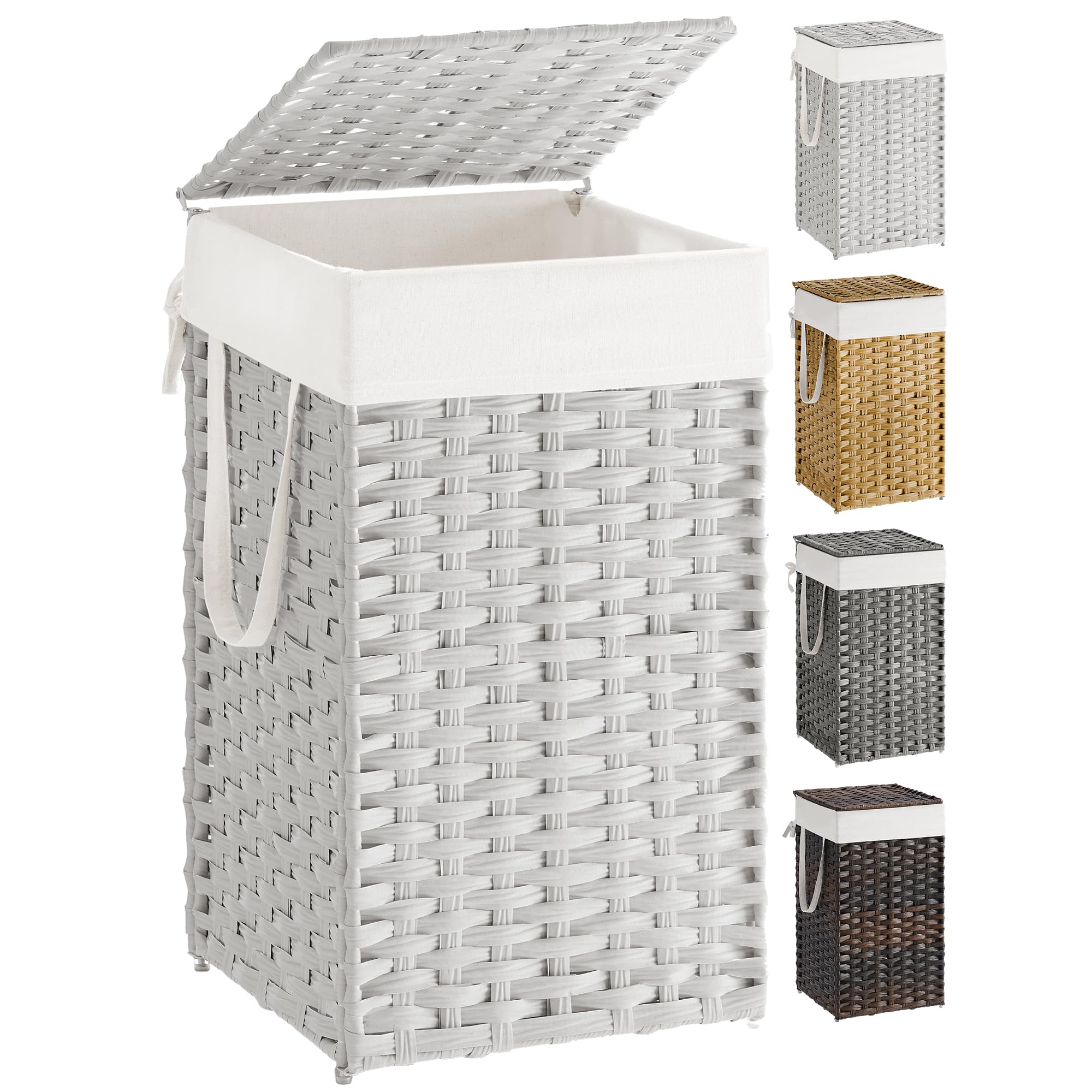 Photo 1 of *8reference image**SONGMICS Laundry Hamper with Lid, 17.2 Gallon (65 L) Synthetic Rattan Clothes Laundry Basket with Lid and Handles, Foldable, Removable Liner, Cloud White ULCB165W01