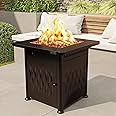 EAST OAK 28" Outdoor Propane Fire Pit Table | 52,000 BTU Gas Fire Pit Table for Outside with Magnetic Lid | Storage Basket & Lava Rocks | CSA Certified for Patio, Garden & Backyard | Brown