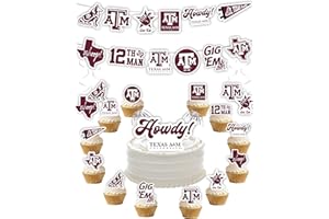 PARTYKANDY Texas A&M Party Supplies for TAMU Football, Birthday Gift, Graduation Party Banner and Cake Toppers (42 Pieces)(Texas A&M Aggies)