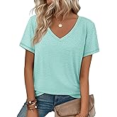 ATHMILE T Shirts Short Sleeve V Neck Tees for Women Fashion Tops Trendy Soft Casual Summer Clothes Outfits 2026