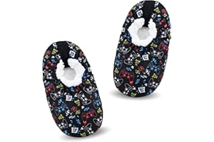 VAGUKU Boys House Slippers With Non Skid Bottoms, Cute Animal Slipper Socks With Grippers For Big Kids, Cozy Soft Sole Warm Fuzzy House Shoes