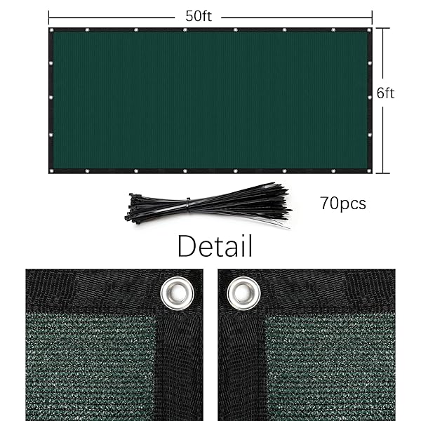 NYSHINE PRIVACY SCREEN FENCE WITH BINDINGS & GROMMETS 6′ X 50′ HEAVY DUTY BLACK FENCING MESH SHADE NET COVER 90% BLOCKAGE WITH CABLE ZIP TIES FOR WALL GARDEN YARD BACKYARD (GREEN)