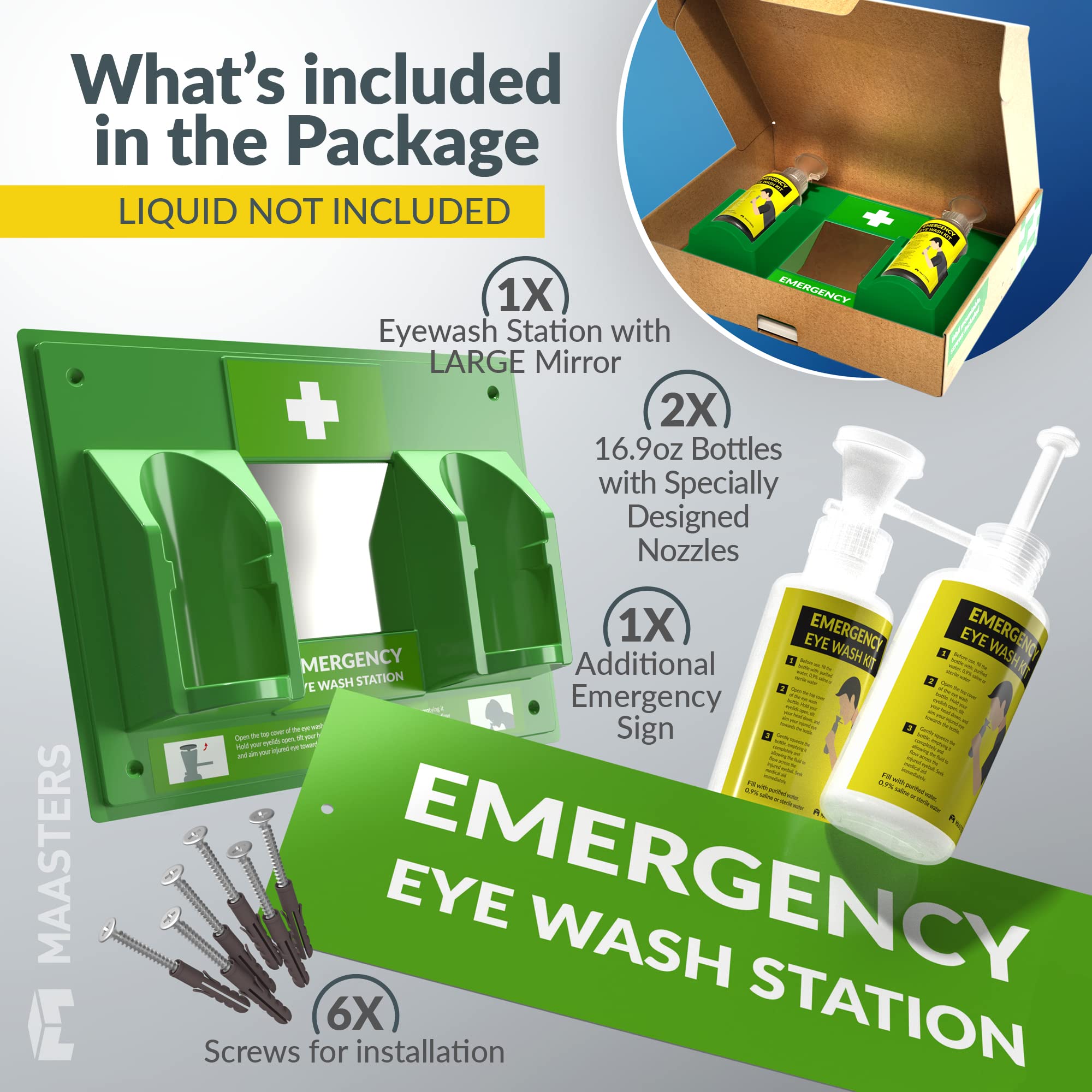 MAASTERS BPA Free Portable Eye Wash Station OSHA Approved Wall