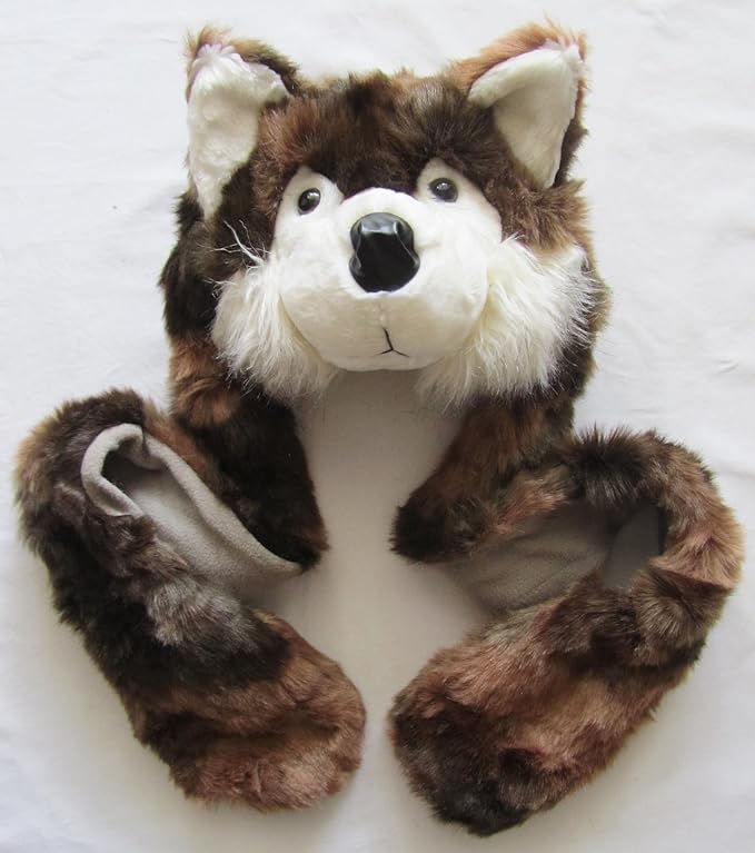 (990022) Brown Wolf/Husky Style Excellent Quality Animal Hat with Paws