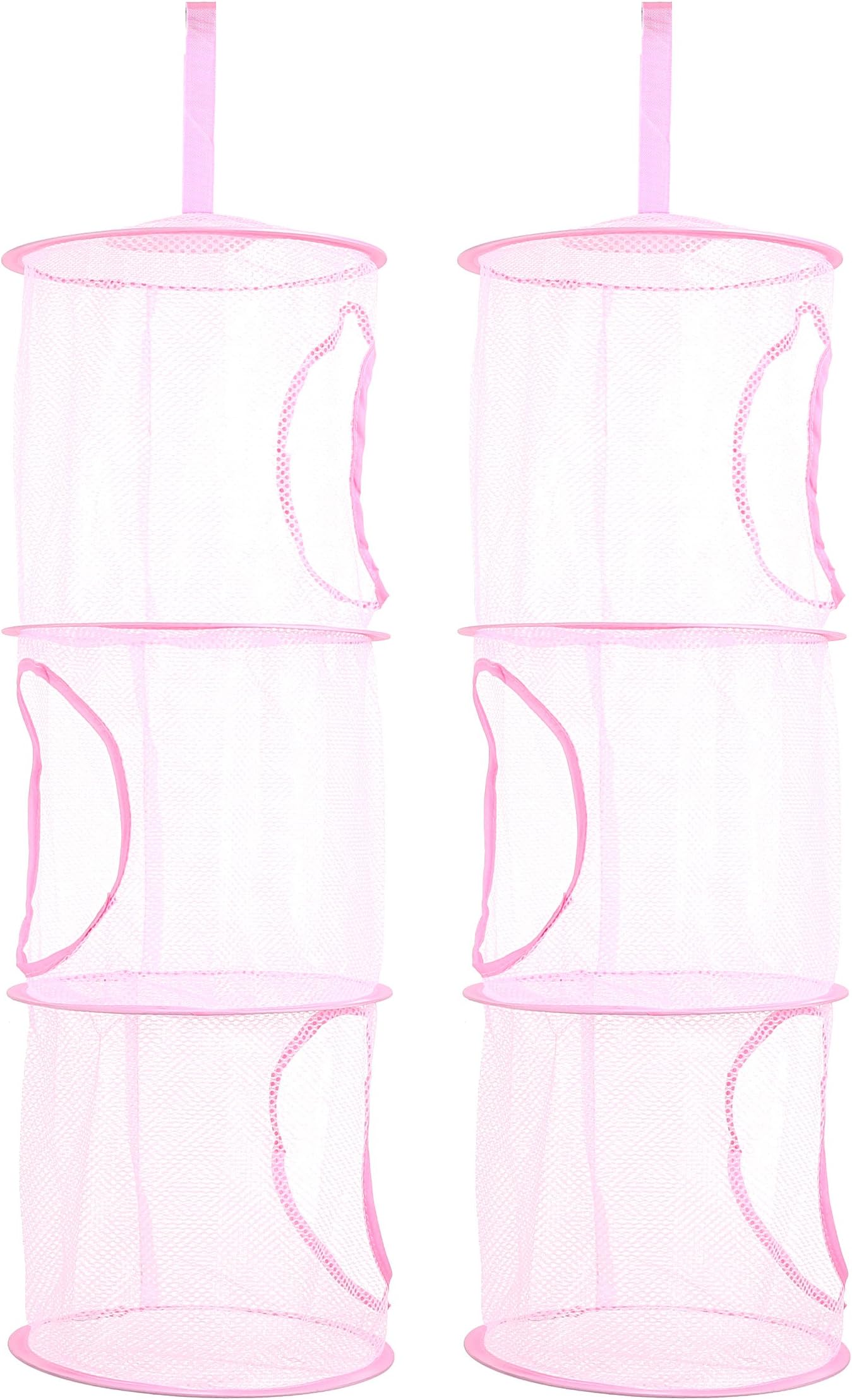 TIRSU Mesh Hanging Storage Organizer toy storage space saver bags 3 Compartments for kid room pink 2pieces lz0001-pink