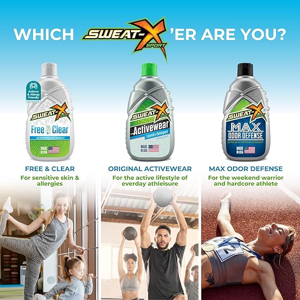 SWEAT X MAX ODOR DEFENSE LAUNDRY DETERGENT LIQUID – NATURAL WASHING DETERGENT FOR ACTIVEWEAR & GYM CLOTHES – LAUNDRY DETERGENT FOR SENSITIVE SKIN – CONCENTRATED DETERGENT, 45 LOADS (1 BOTTLE)
