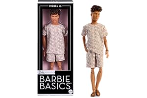 Barbie Basics Model Collector Ken Fashion Doll 10 with Brunette Hair in Shirt & Shorts with Matching Print, Universal-fit Fas