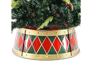 MINHOU-MINFEI Metal Christmas Tree Collar, 26 in Round Christmas Tree Base Collar for Artificial Tree Decorations (Red Green Gold Drum Style)