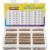 ALLECIN 25 Values 1W Carbon Film Resistor Kit from 1 Ohm to 1M Ohm 1 Watt 5% Resistors Assortment