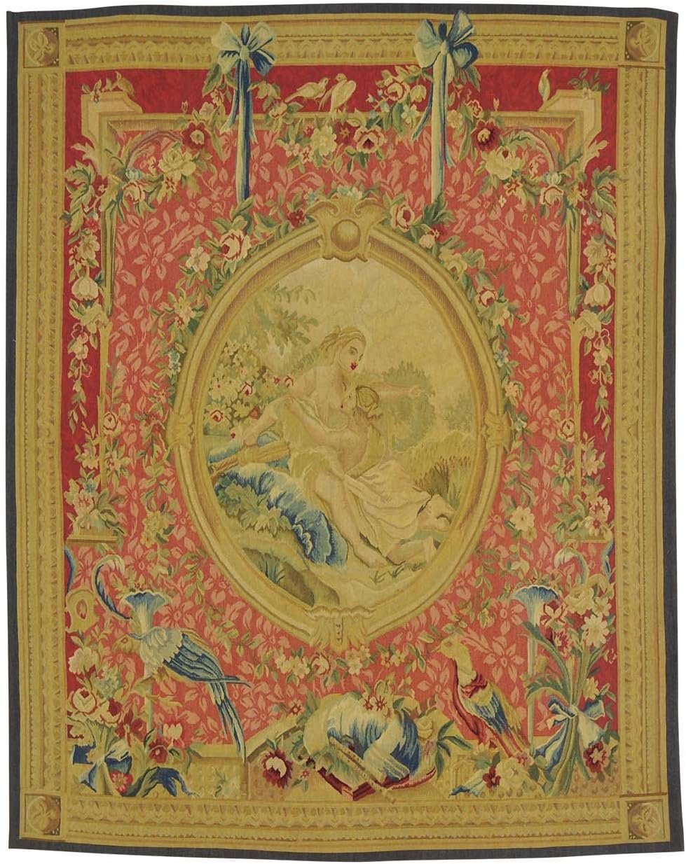 Shahbanu Rugs Aubusson Tapestry Wall Hanging Handmade Pure Wool Flat Weave (5'0" x 6'3")