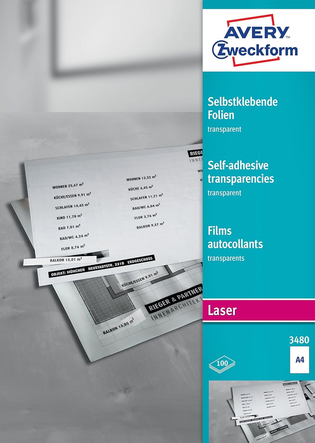 AVERY Zweckform Self-Adhesive Transparent Films A4 for Laser Printers