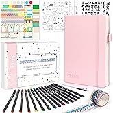 feela Dotted Journal Kit, Dot Grid Journal Hardcover Planner Notebook Set For Beginners Women Girls Note Taking with Journaling Supplies Stencils Stickers Pens Accessories, A5, 224 Pages, Pink