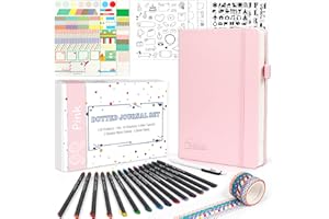 feela Dotted Journal Kit, Dot Grid Journal Hardcover Planner Notebook Set For Beginners Women Girls Note Taking with Journaling Supplies Stencils Stickers Pens Accessories, A5, 224 Pages, Pink