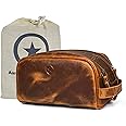 10" Premium Leather Toiletry Travel Pouch With Waterproof Lining | King-Size Handcrafted Vintage Dopp - Kit ~ Gift for Father's Day By Aaron Leather Goods (Copper)