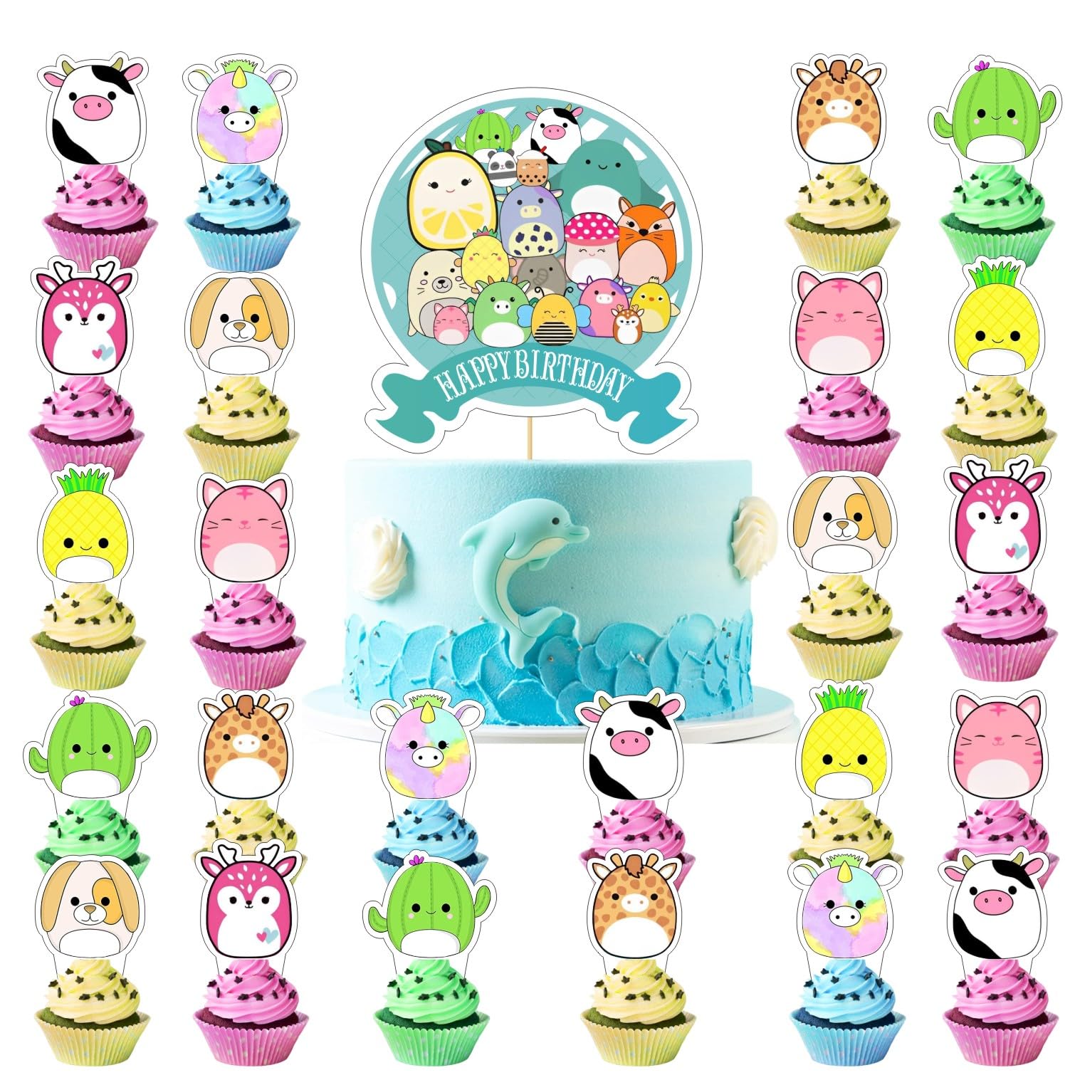 Photo 1 of 25Pcs Cute Animal Cake Decorations with 24pcs Cupcake Toppers, 1pcs Big Cake Topper for Cute Animal Birthday Party Supplies