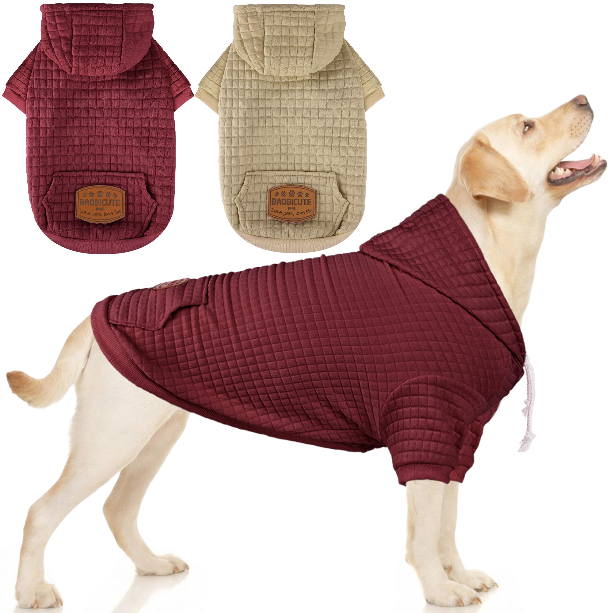 Photo 1 of 2 Pack Dog Hoodie Sweaters for Small Medium Dogs Warm Dog Clothes for Large Dogs Soft Waffle-Like Laminated Sweatshirt Bulldog (Brown+Wine Red, XL (Back: 26",Chest: 34.5", Neck: 25"))