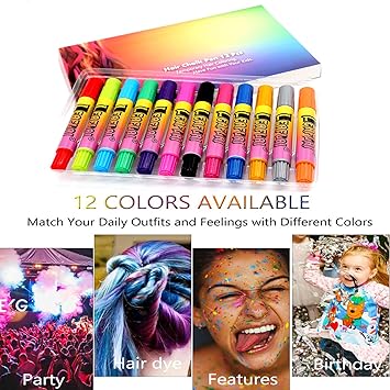 Amazon Com Hair Chalk Pens For Girls Temporary 12 Colors Hair