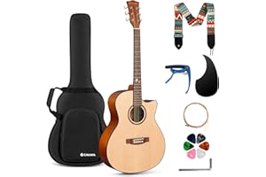 CAHAYA Acoustic Guitar Beginner Set - 41" Full Size Spruce Top Mahogany Body with Okoume Neck Rosewood Fingerboard, GA Cutaway Design, Balanced Rich Tone with Gig Bag, Strap, Capo, Strings & Picks
