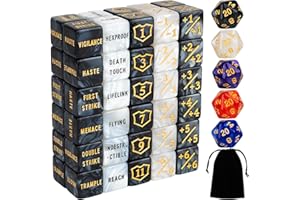 LAMJAM 65 Pieces MTG Dice Counters Life Keyword Counter Dice Set Plus One/+1 Buff Abilities Shield Tokens for MTG, TCG, Cards Gaming Accessories