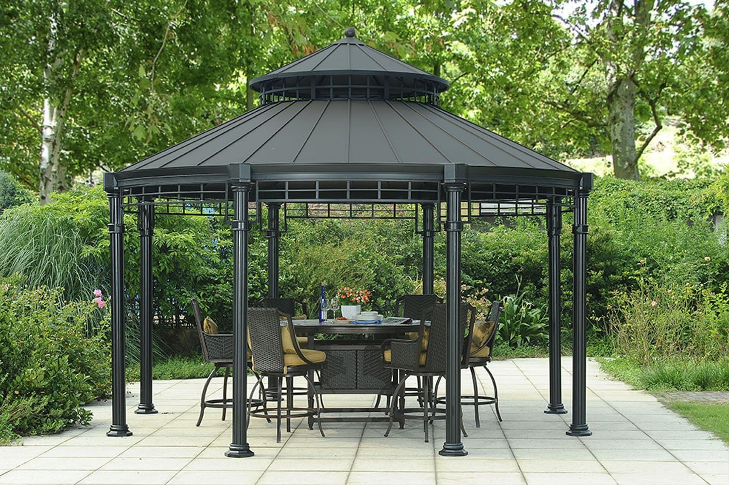 Sunjoy Victoria Round, HardTop, Black Gazebo Garden & Outdoor