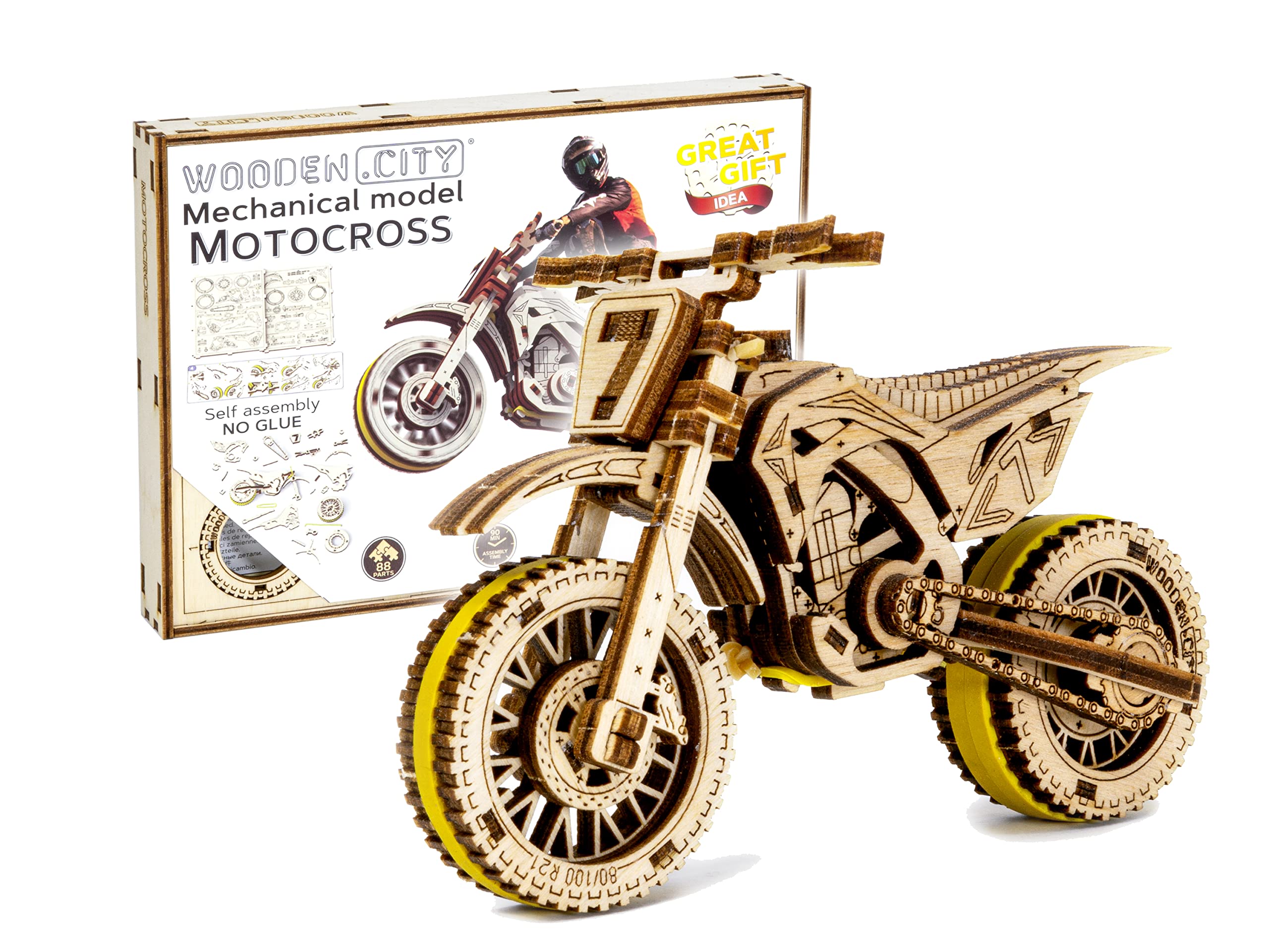 WOODEN.CITY 3D Puzzle Motocross - Wooden Model Kits for Adults, Scale 1:15 Motorbike Kit, Build Your Own Motorbike Model, Perfect Wooden Gift for Adult Enthusiasts