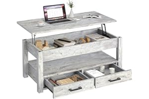 FABATO 41.7'' Lift Top Coffee Table with Hidden Compartment for Living Room, Mid-Century Cocktail Table with 2 Storage Drawers Wood Tea Center Table for Home Office, Gray