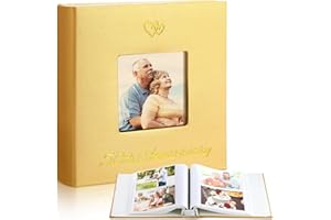 Dunzoom 50th Anniversary Memory Photo Album 200 Pcs 4x6 inch Leather Wedding Anniversary Album with Front Window Double Heart