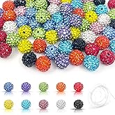 100 Pcs 10 Mixed Colors Rhinestone Beads for Jewelry Making, Shiny Round Shamballa Disco Ball Beads, Sparkle Crystal Clay for Christmas, Bracelet, Baseball Necklace, Earring Crafting and DIY