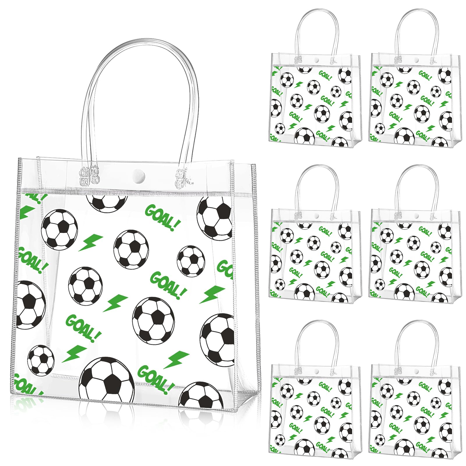 Photo 1 of Aliceset 20 Pcs Soccer Clear Goodie Bag with Handles PVC Sport Theme Party Favor Bag Bulk for Team Gifts Birthday, 8x8x3.15''