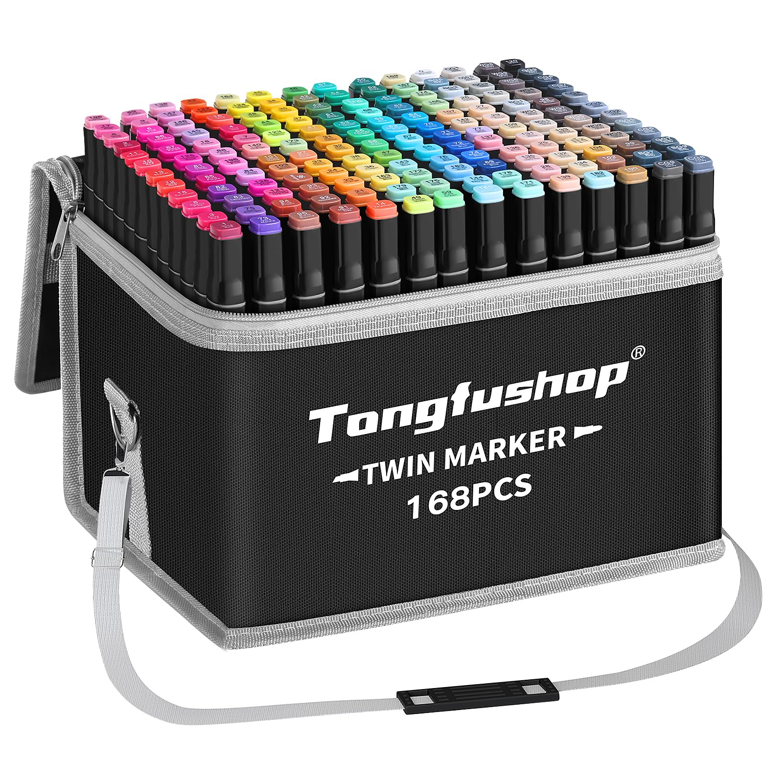 Tongfushop 168 Colored Marker Set, Colouring Pens for Adults, Dual Tip Art Alcohol Markers, Permanent Felt Tip Pens for Drawing, Sketching, Anime, Manga, Fun doodling with Carrying Case & Storage Base