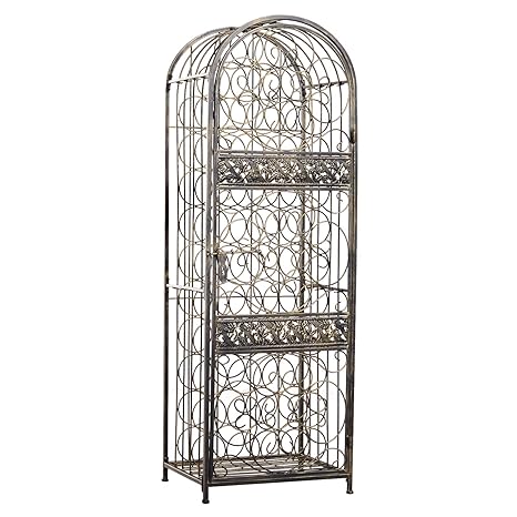 Homcom 45 Bottle Wrought Iron Wine Rack Jail With Lock Antique