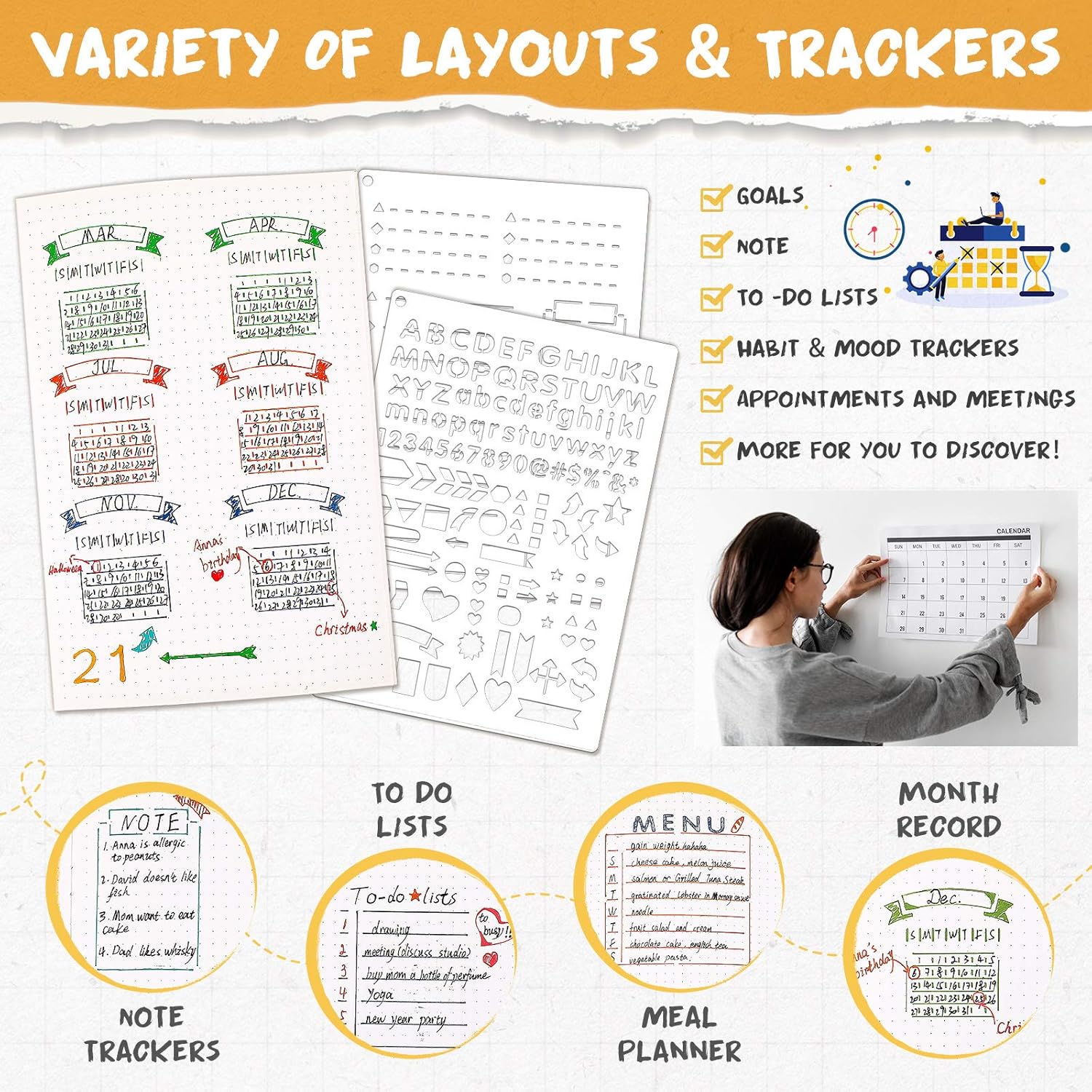 16 Pieces Journal Stencil Plastic Planner Ultimate Productivity Stencil Speedy Spread Journal Stencils for DIY Journals Notebook Schedule Templates A5 Dotted Planners Calendars Habit Record : Kitchen & Dining