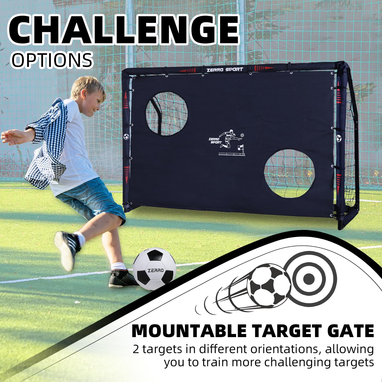 ZERRO Fussballtor mit Torwand 180cm Fußballtor, für Erwachsene Kinder zum Spielen Trainieren im Garten 180x60x120cm 5