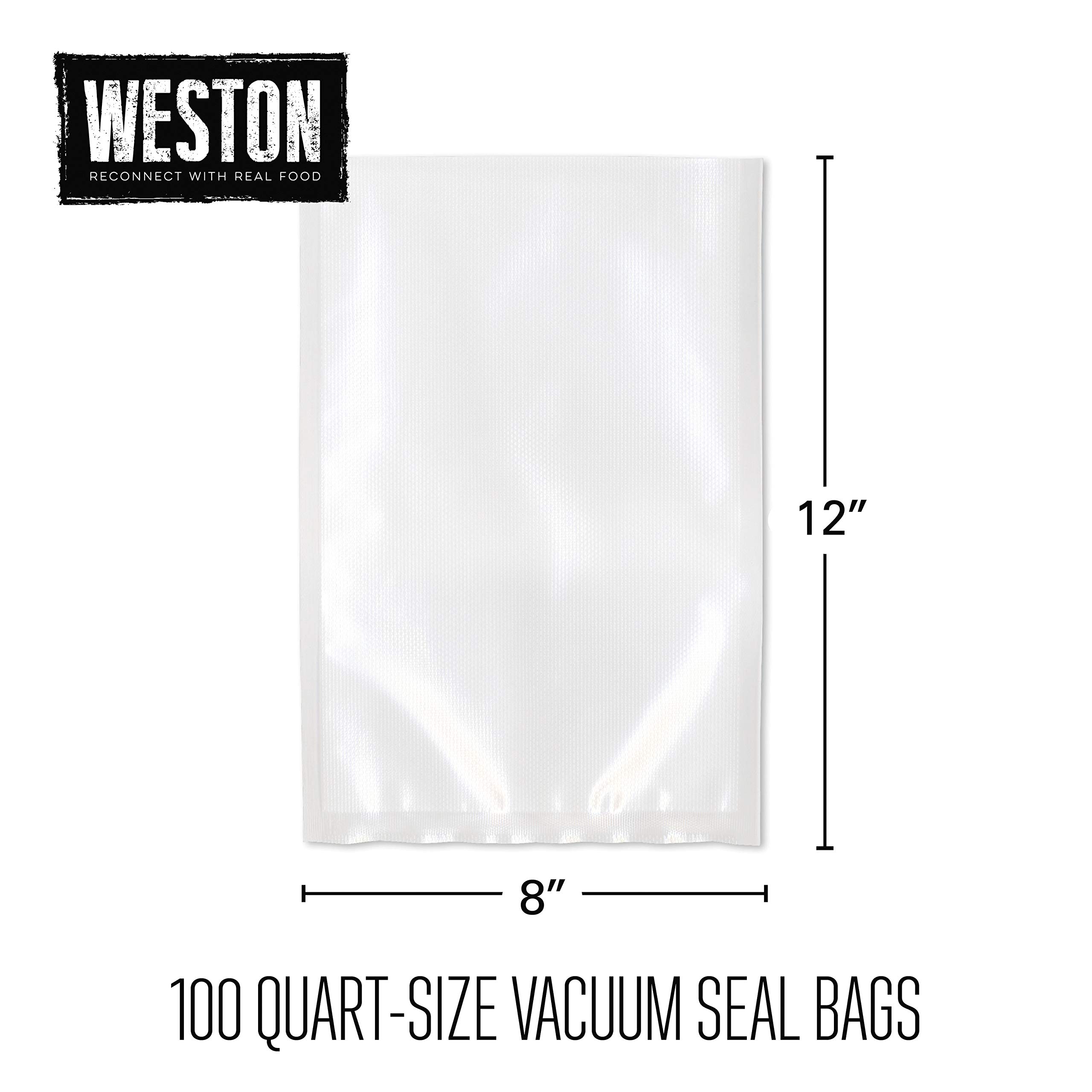Weston Vacuum Sealer Bags for Food, 2 Ply 3mm Thick, for NutriFresh, FoodSaver & Other Heat-Seal Systems, for Meal Prep and Sous Vide, BPA Free, 8