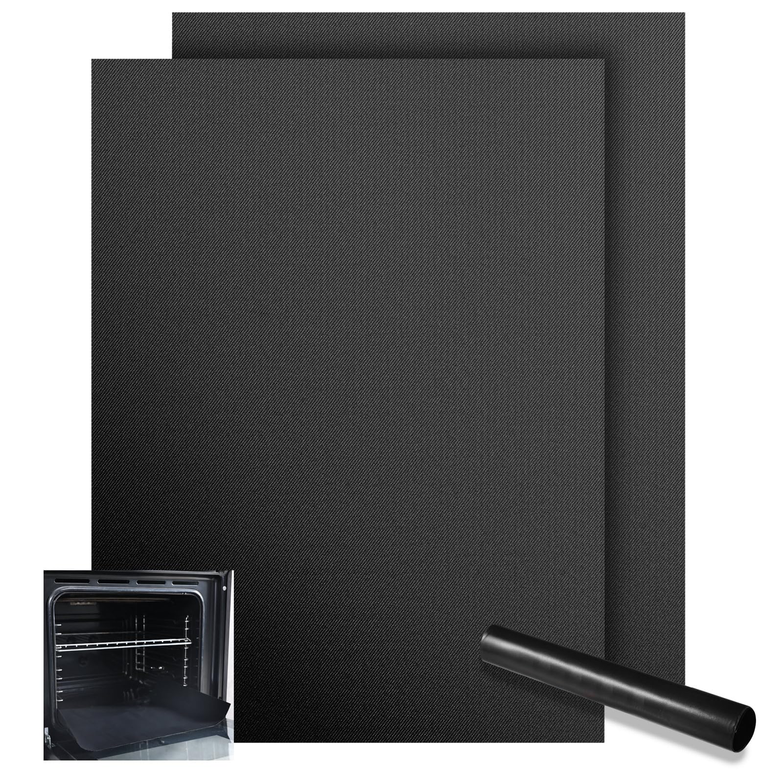 KitchenRaku Reusable Non-Stick Oven Liner - 2PCS 32x50cm Liners for Fan Assisted Ovens - Suitable for Most Cookers - Teflon Oven Mats (Black)