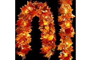 OUDDY DECOR 2Pcs Fall Garland Lighted Maple Leaf Garland Foliage Total 11.4ft Fall Leaves Garland for Mantle Fireplace Autumn Home Decor Wedding Party Farmhouse Harvest Thanksgiving Decorations Indoor Outdoor