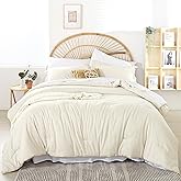 weigelia King Size Comforter Ivory Comforter Set 7 Pieces Bed in a Bag King Comforter Set with Flat Sheet, Fitted Sheet, Pillow Shams, Pillowcases for All Season