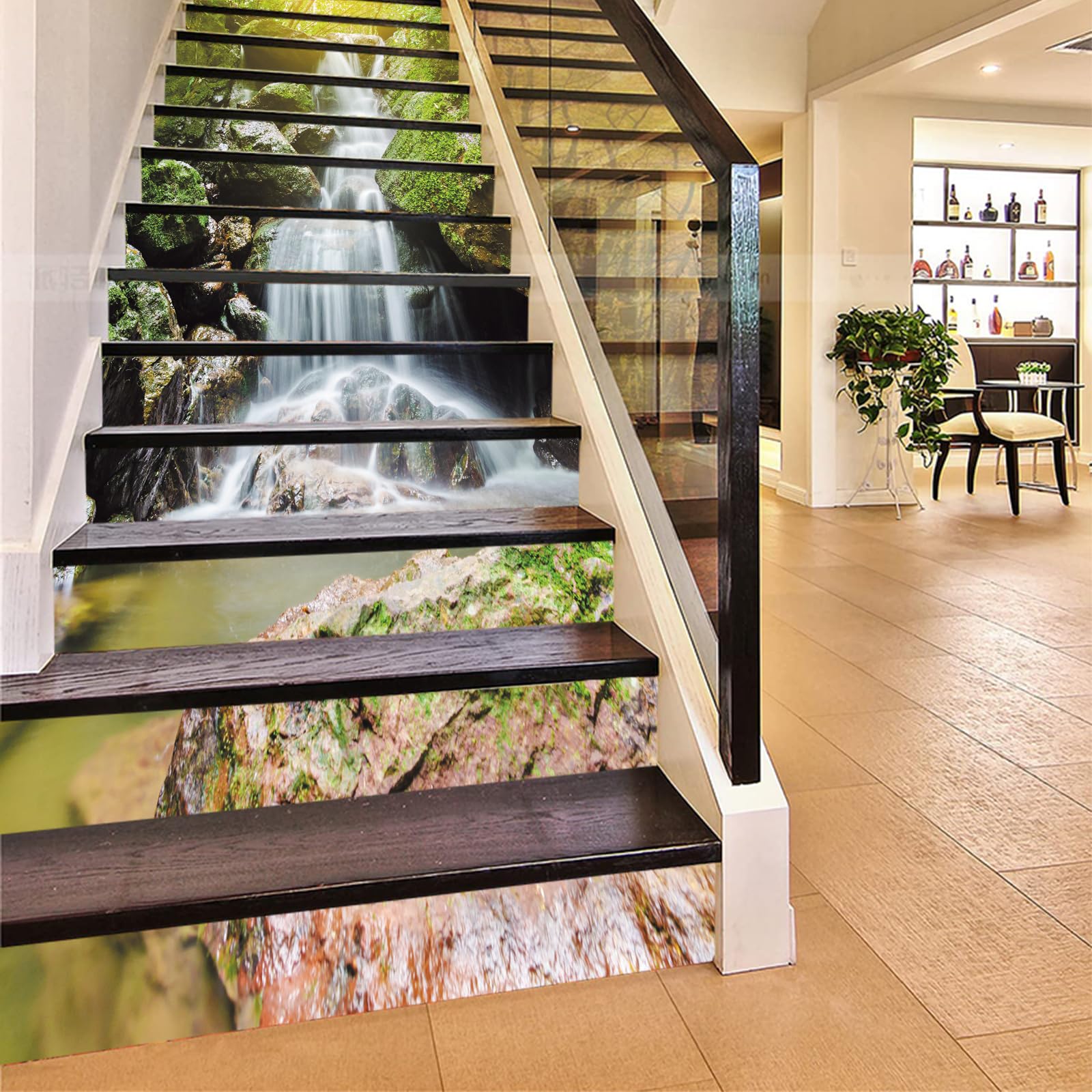 FLFK 13Pcs Stair Risers Stickers 39.37"x7.08",Vinyl Staircase Stickers Decals, Sunshine Waterfalls Mural Wallpaper for Stair Steps