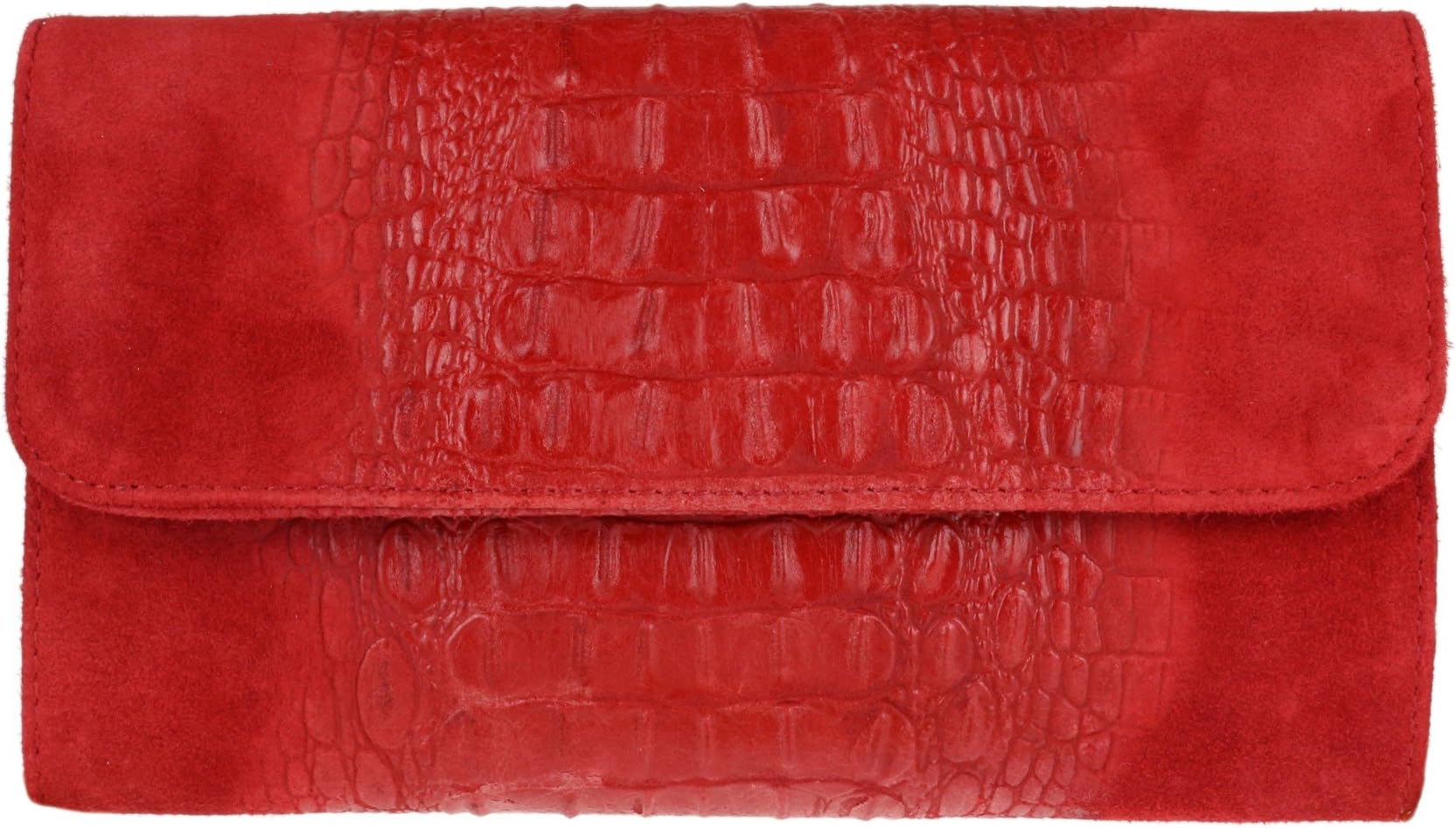 Girly HandbagsWomens Crocodile Suede Clutch Bag Italian Leather