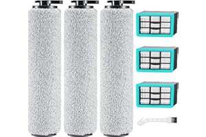 ISINGO 6-pack 3831 Vacuum Cleaner Brush Roll+ Filter Replacement Parts for Bissell Crosswave HF2/3845N/3831 Floor Scrubber, 3 Brush Rolls+3 Filters