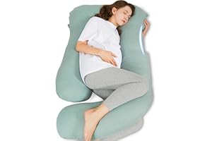 HIPHOP PANDA Muslin Pregnancy Pillows for Sleeping - U Shaped Full Body Maternity Pillow with Removable Cover - Support for Back, Legs, Belly, HIPS - 57 Inch Pregnancy Pillow for Women - Green
